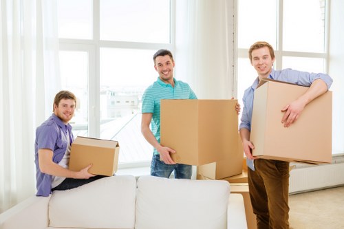 Office relocation equipment and desks prepared for a Southwark business move