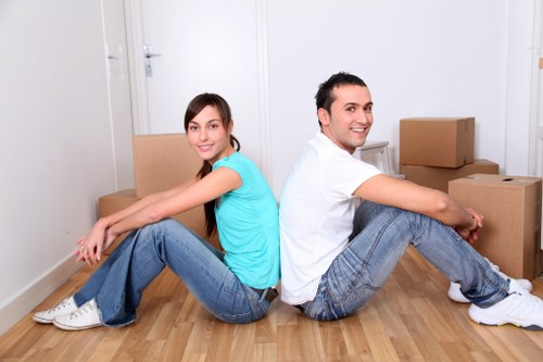 Packed moving boxes and furniture ready for Southwark relocation